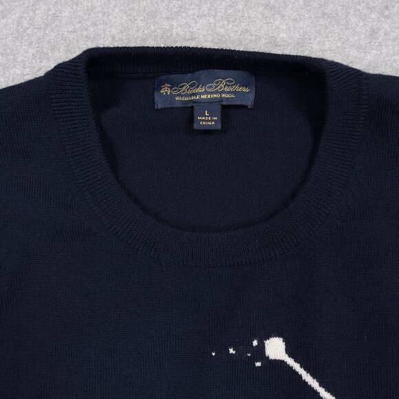 Brooks Brothers Sweater Mens Large Washable Merino Wool Crewneck Skier Ski Knit - Picture 8 of 11
